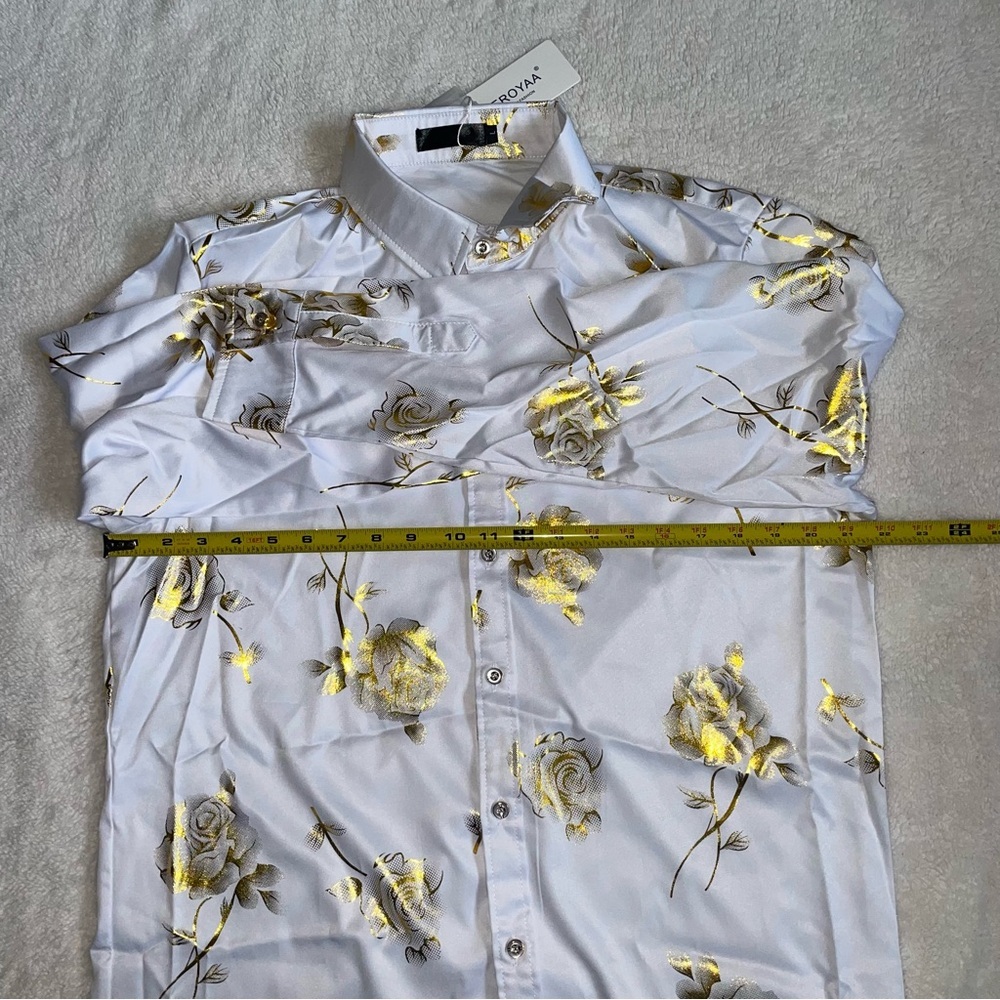 ZEROYAA Men's Floral Slim Fit Long Sleeve new white tags Size L - Picture 9 of 10